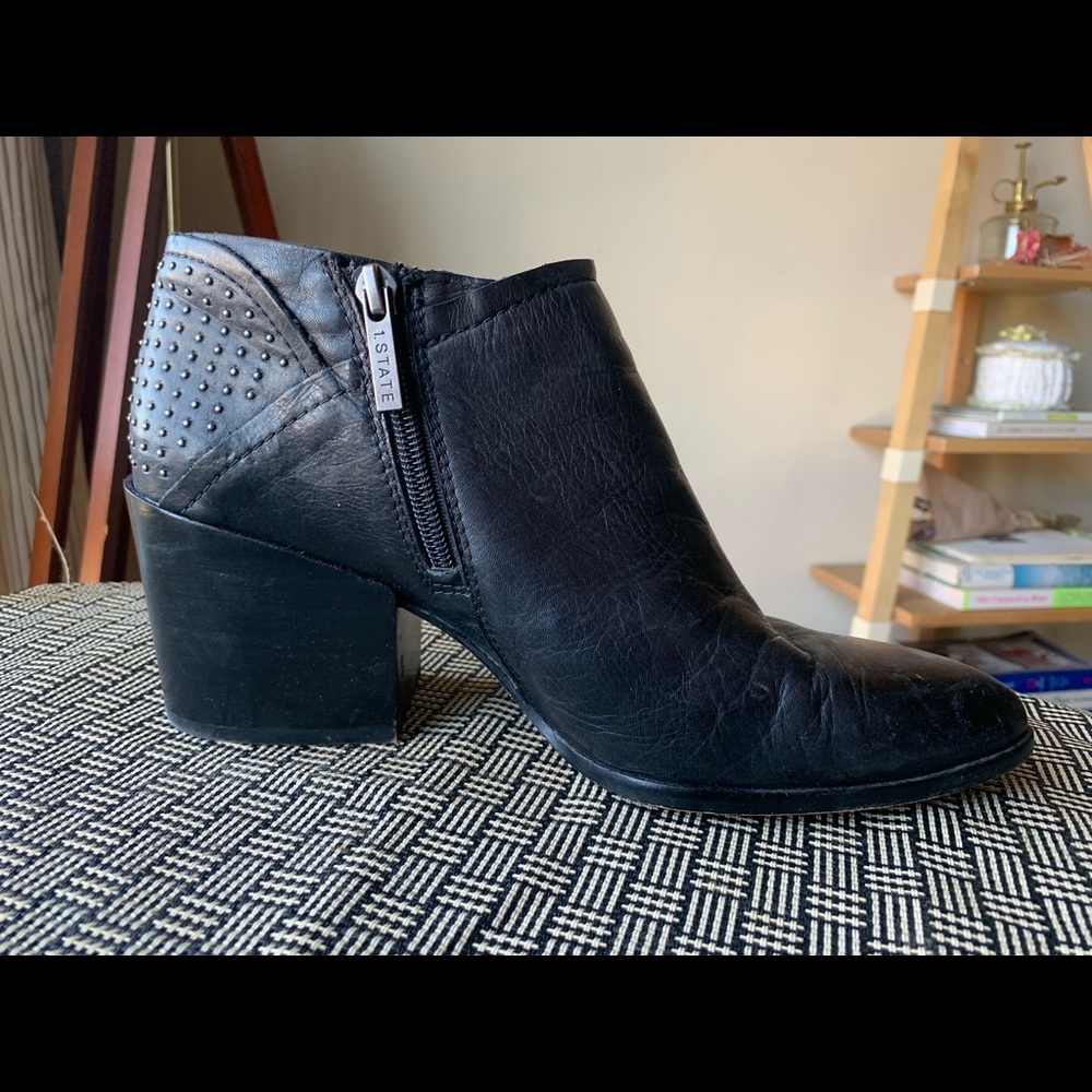 Studded Heel Black Leather Ankle Boots - Picture 4 of 12